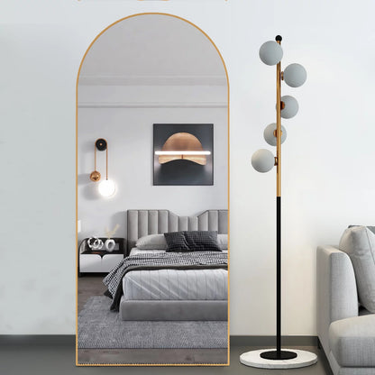 Arched Full-Length Floor Mirror, 64"X21" Full Body Standing Mirror, Gold 
