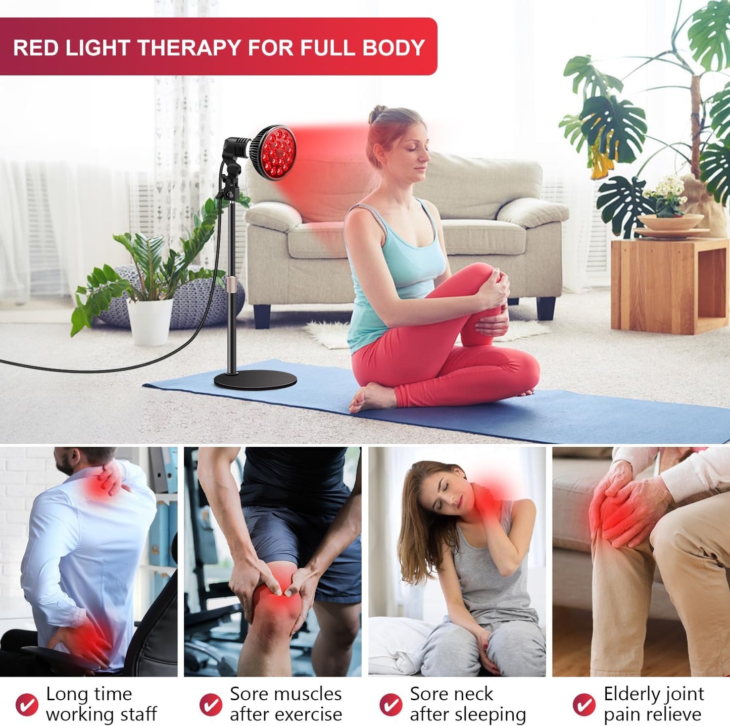 Red Light Therapy Lamp with Adjustable Stand – LED Face & Body Light (660nm + 850nm)